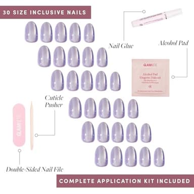 Glamnetic Press On Nails - Mermaid's Tail | Short Oval Purple Cat Eye Fake Nails with a Velvet Finish, Reusable Summer Nails | 15 Sizes - 30 Nail Kit with Glue - Image 4