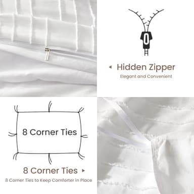 BESTSWEETIE White Duvet Cover King Size - Striped Tufted King Duvet Cover Set with Zipper Closure, 3pcs Soft Microfiber Boho Bedding Set for All Seasons (King, 104"x90") - Image 5