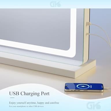 Gvnkvn Makeup Vanity Mirror with Lights 32" x 24" Large LED Makeup Mirror, Light up Mirror with 10X Magnification and USB Charging Port, Dimmable 3 Modes, Touch Screen Control Square Corner - Image 6