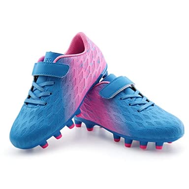 brooman Kids Firm Ground Soccer Cleats Boys Girls Athletic Outdoor Football Shoes(9,Blue Pink) - Image 7