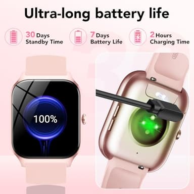 Smart Watch for Men Women, 1.85" HD Fitness Tracker with Bluetooth Calls/Messages, IP68 Waterproof, 115+Sports Modes, 24/7 Heart Rate/Sleep Fitness Watch Compatible with iOS/Android, Lotus Root Pink - Image 6