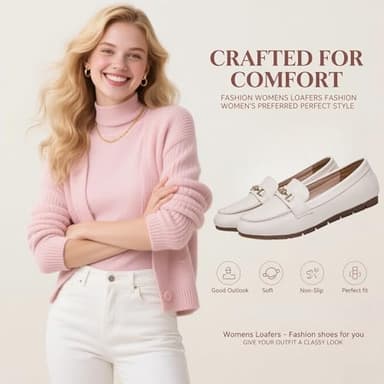 DeYashopin Women's Loafer Shoes Leisure Slip On Work Shoes Comfort Walking Flats White 8 - Image 2