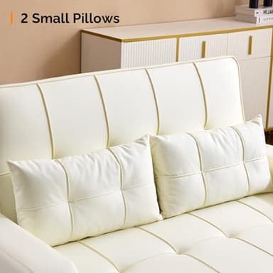 VINGLI Beige Loveseat Sleeper Sofa, Convertible Futon Sofa Bed Faux Leather Pullout Couch Bed with USB Ports, Cup Holders, Armrest for Living Room, Bedroom, Home Office Apartment - Image 9