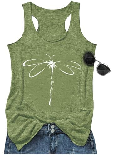 Womens Tank Tops Summer Boho Graphic Tees Shirts Junior Tops Gypsy Cute Basic-Fit Racer Back Camis Shirts for Teen Girls(X-Large,Dandelion Green) - Image 1