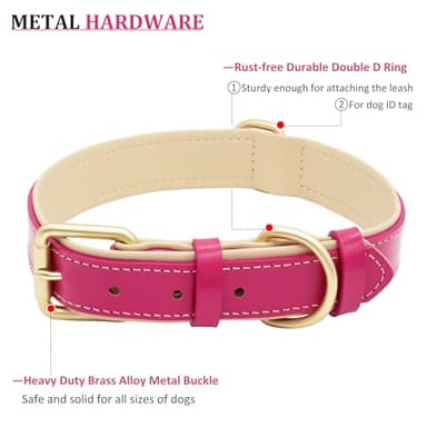 HSIGIO Leather Dog Collar for Small Medium and Large Dogs, Soft Padded Dog Leather Collar with Gold Buckle, Adjustable Genuine Leather Collars for Small Dogs(Hotpink, S) - Image 3