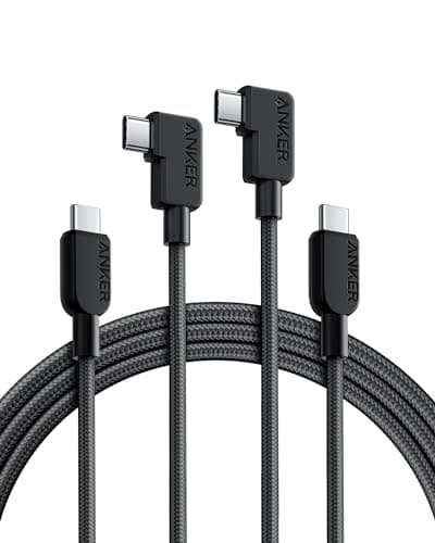 Anker USB C to USB C Right Angle Cable, 240W 90 Degree Type-C Braided Charging Cord for iPhone 17 Series and More (2Pack 6FT Black) - Image 1