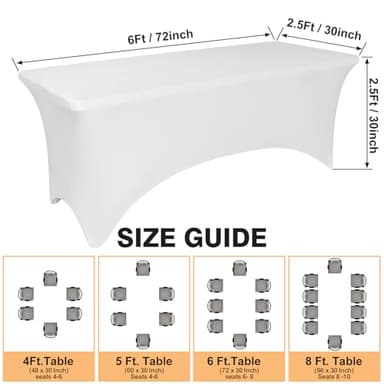 2 Pack 6 Feet White Spandex Tablecloth for Rectangular Tables, Fitted & Stretch, Washable, Wrinkle Resistant, Perfect for Event, Wedding, Party, Banquet, Cocktail, Festival, and Table Protector - Image 3