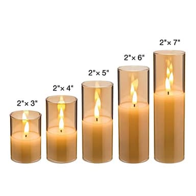 Eywamage 5 Pack Gold Glass Flameless Candles with Remote, Flickering Slim Tall LED Pillar Votive Candles Battery Included - Image 2