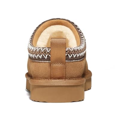 bebealy Genuine Suede Fuzzy Slippers for Women Winter Warm House Shoes Cozy Mini Boots for Indoor Outdoor, Chestnut 39 - Image 4