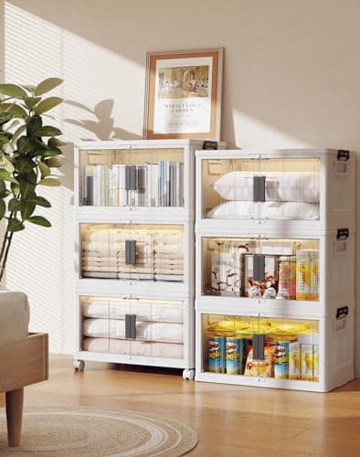 OlarHike 48QT Stackable Storage Bins with Lids - Folding Storage Boxes with Doors and Wheels, Collapsible Plastic Storage Organizer for Closets, Storage and Organization, 6 Pack Cubes - Image 1