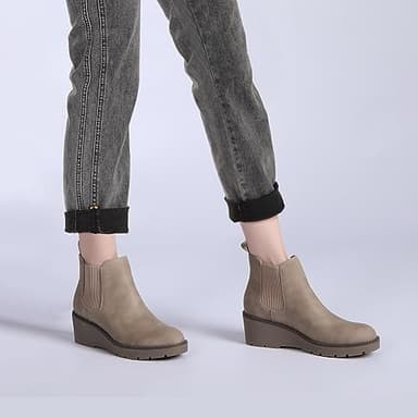 Athlefit Women's Chelsea Wedge Boots Elastic Platform Lug Sole Slip on Wedge Ankle Khaki Booties Size 7 - Image 7