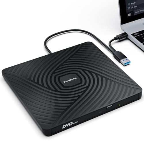 PeroBuno External CD DVD Drive, USB 3.0 Type-C Optical Drive, 0.5-inch Ultra-Slim Portable DVD CD ROM Disc Player Reader Writer Rewriter Burner Recorder for Laptop PC MacBook Windows Linux Mac OS - Image 1