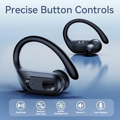 occiam Active Noise Cancelling Ear Buds Wireless Earbuds Bluetooth Headphones 96Hrs Playback LED Display Over-Ear Waterproof Earphones with Earhooks Mics Clear Call for Sport/Running/Workout Black - Image 4