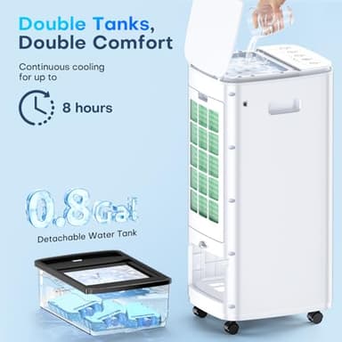 MYICY 3-IN-1 Windowless Air Conditioner w/Double Tanks, Smart Timer, 3 Ice Packs, 60W Evaporative Air Cooler, 70° Oscillation, 3-Speed 25-INCH Swamp Cooler Air Conditioner Portable for Room - Image 4