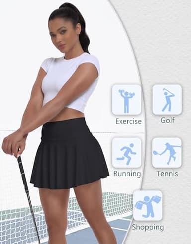Women's Tennis Skirt with Built-in Shorts Black Pleated Skirt for Women High Waisted Mini Golf Skirt Cheer Uniform Skorts - Image 5