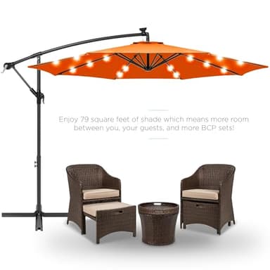 Best Choice Products 10ft Solar LED Offset Hanging Market Patio Umbrella for Backyard, Poolside, Lawn and Garden w/Easy Tilt Adjustment, Polyester Shade, 8 Ribs - Orange - Image 2