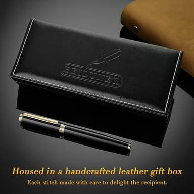 BEILUNER Black Fountain Pen,Stunning Luxury Pens with 24K Gold Accents, Gorgeous 24K Gilded Nib(Medium), Trustworthy Pen Gift for Men&Women -Ink Converter-Elegant, Reliable,Nice Pen for Writing - Image 5