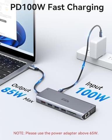 Selore USB C Docking Station Dual Monitor,LaptopDocking Station,14 in 1 Docking Station 3 Monitors with 2 HDMI,VGA,10G USB A/C,100W PD,6 USB A/C Ports,USB C Hub Multiport Adapter for Windows Laptop - Image 6