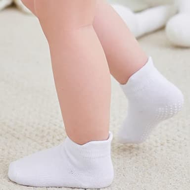 ZAPLES Baby Non Slip Grip Ankle Socks with Non Skid Soles for Infants Toddlers Kids Boys Girls, White, 12-36 Months - Image 3