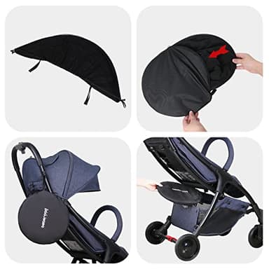 Beberoad Love Universal Stroller Sunshade & Mosquito Net 2-in-1 Stroller Cover UV Protection with 2-Way Zipper (Black) - Image 6