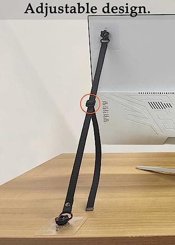 OeckuXIY 2 Pack Adjustable TV Safety Straps, No-Drill Adhesive Anti-Tip Furniture Anchors for Baby Proofing, Flat Screens Fix to Wall,Cabinet,Stand Or Desk, Earthquake Straps - Image 3