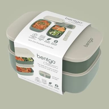 Bentgo Classic - Adult Bento Box, Stackable 3-Compartment Lunch Box with Removable Utensil Set and Sealing Strap, BPA-Free, Food Container Ideal for Meal Prep, Work, and On the Go (Khaki Green) - Image 7