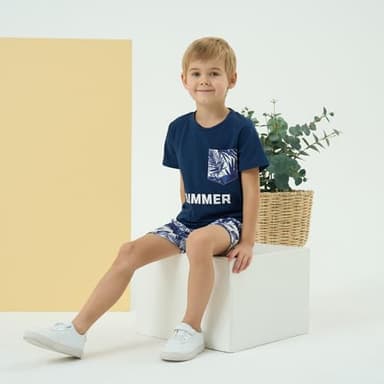 Klyatpxoen 3 4 T Toddler Baby Boy Summer Clothing Set Short Sleeve T Shirt Top Shorts 2 Pcs Beach Outfits Set Blue (3-4T) - Image 2