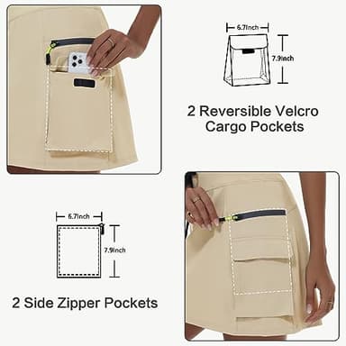 MIVEI Women's Hiking Cargo Skort Skirt High Waisted Golf Dressy Casual with Zipper Pockets Workout Sport Quick Dry Skirts Khaki - Image 3