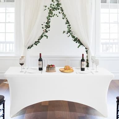 Heochy 2 Pack 6FT Table Cloth for Rectangle Tables - White Tablecloth Rectangular Fitted Stretch Spandex Table Covers 6 ft for Birthday, Cocktail, Wedding, Banquet Spring Outdoor Party - Image 7