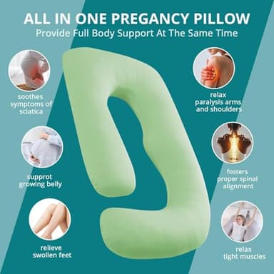 Sasttie Pregnancy Pillows for Sleeping, U Shaped Cooling Full Body Pillow with Removable Cover, Pregnant Women Must Haves, Maternity Essential, Light Green - Image 6