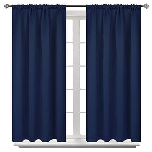 BGment Blackout Curtains for Bedroom 48 Inches Length - Rod Pocket Thermal Insulated Room Darkening Curtain Window Drapes for Cafe Kitchen, 42 x 48 Inch, 2 Panels, Navy Blue - Image 1