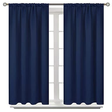 BGment Blackout Curtains for Bedroom 48 Inches Length - Rod Pocket Thermal Insulated Room Darkening Curtain Window Drapes for Cafe Kitchen, 42 x 48 Inch, 2 Panels, Navy Blue - Image 1