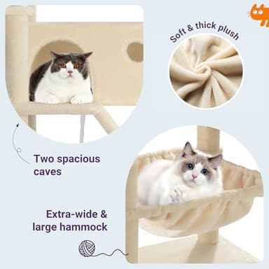 Allewie 81 Inches Tall Cat Tree/Multi-Level Large Climbing Tree House and Towers for Big Feline/Condo and Hammock/Scratching Post/Wide Base/Beige - Image 6