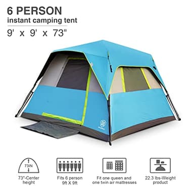 EVER ADVANCED 6 Person Camping Tent, Blackout Design Tent for Camping Instant Cabin Tents for Family with Rainfly, 60s Easy Setup, Water-Resistant - Image 6