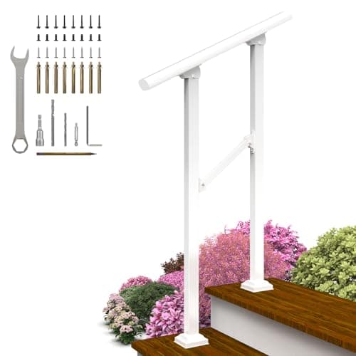 Arti-Life Hand Rails for Outdoor Steps,Railings for Outdoor Steps,Handrails for Outdoor Steps,Porch Handrail Kit White for Concrete,Brick,Wood Steps (White, 2 Step) - Image 1