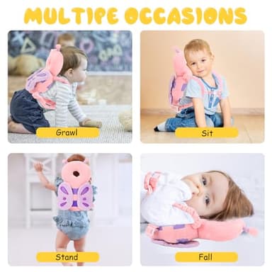 Baby Head Protection Backpack - Soft & Comfortable, Cute Cartoon Design, Pink Butterfly - Image 7