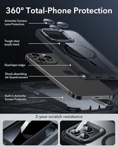 ESR for iPhone 14 Pro Max Case with Stand, Compatible with MagSafe, Full-Body Military-Grade Drop Proof Case with Built-in 9H+ Tempered Glass Screen Protector, Armor Series, Clear Black - Image 6