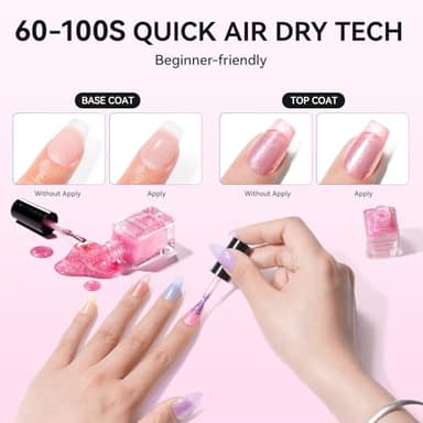 Nailshion Nail Polish Set, 16 Colors Bulk Toe Fingernail Nail Polish with Clear Base Top Coat & Remover Pads, Hema-free, Air Dry Non Gel, VE Formula, Glitter Holographic Macaroon Nude Peach Pink - Image 6