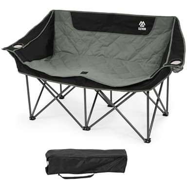 Elevon Camping Chair, Oversized Loveseat Double 2 Person Outdoor Chair with Arms, Cup Holder and Carry Bag, Heavy-Duty Collapsible Chair for Outside,Black/Gray - Image 1
