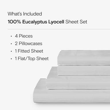 Sijo AiryWeight Tencel Sheet Set, 100% Lyocell Derived from Eucalyptus, Buttery Soft, Architectural Digest 2022 Best Cooling Sheets Winner - 4pc - 2 Pillowcases 1 Fitted 1 Top (Stripe, King) - Image 2