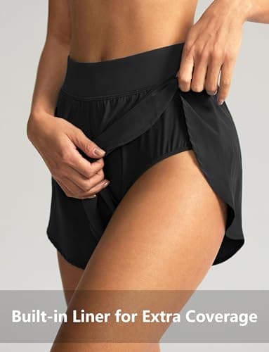 Soothfeel High Waisted Athletic Running Shorts for Women Dolphin Shorts High Split Quick Dry Gym Workout Shorts with Liner (Black, L) - Image 4