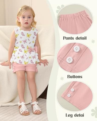 YUEMION Toddler Girl Clothes, 2Pcs Baby Girl Summer Outfits Sleeveless Bow Knot Tank Shirts Tops + Shorts Clothing Sets(Butterflies+ Pink, 4-5T) - Image 4