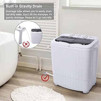 Compact Portable Washing Machine – Mini Twin Tub Washer with Built-in Drain Pump, 14.3lbs Semi-Automatic Spin Dryer, Ideal for Camping, Apartments, Dorms, College Rooms and Small Spaces, Gray - Image 2