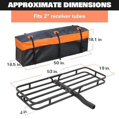 WEIZE Hitch Cargo Carrier for SUV, Truck - 53x19 Inches, 500LB Capacity, with Waterproof Bag, Net, Strap, Tightener, Powder Coated for Durability, Easy Installation, for Camping and Travel - Image 3