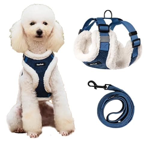 PawPosh Luxury Winter Warm Soft Padded Dog Harness and Leash Set - Denim Chic, No Pull, Complete Set - Medium, Blue and White - Image 1