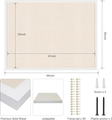 Miratino Large Bulletin Board 48x36 inch with Linen Cork Boards Wall Decor Hanging Pin Wood Framed Display Bulletin Cork Photo Picture Board Light for Room School Office 30-Pushpin White - Image 3