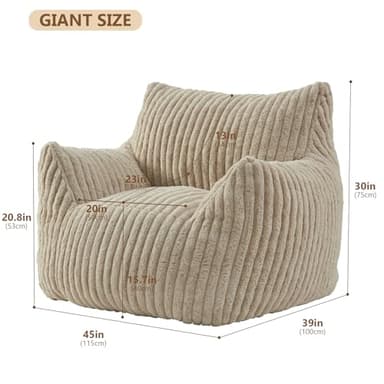Achicsofar Giant Bean Bag Chairs for Adults Teens, Large Bean Bag Sofa Chairs with Filling Comfy Fuzzy BeanBag Chair with Armrests for Bedroom Living Room Reading - Image 2