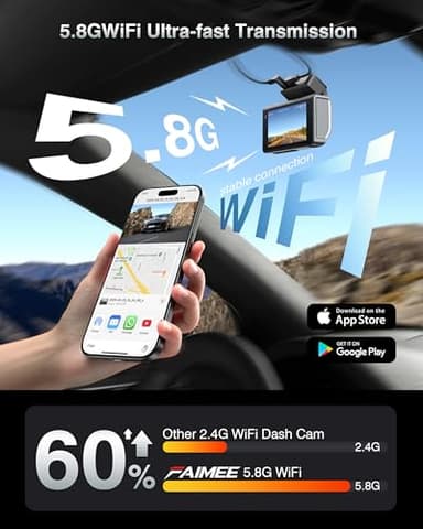 FAIMEE 4K Dash Cam Front and Rear with GPS, Upgraded 5.8G WiFi, Dual Dash Camera for Cars, Night Vision, WDR, 160°Wide Angle, 24H Parking Monitor, Emergency Lock, 3" IPS Screen (64GB Card Included) - Image 5