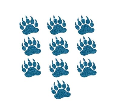 10 Mini Bear Paw Iron On Decals, Grizzly Bear Paws & Claws, Animal Heat Transfer, School Spirit Decal (Blue Glitter) - Image 1