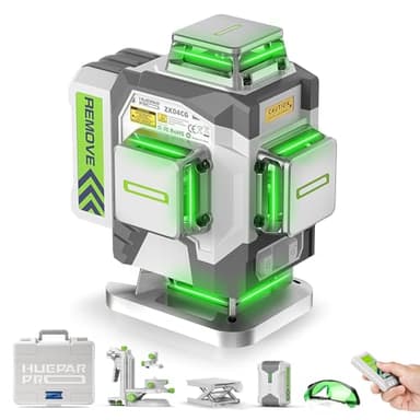 HueparPro Laser Level 360 Self Leveling, 4x360°Green Cross Line Laser Tool with Remote Control & 8000mAh Rechargeable Li-ion Battery, High Accuracy 4D Laser for Construction, Magnetic Bracket -ZK04CG - Image 1